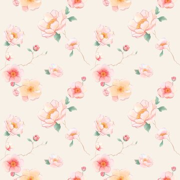 四方連續(xù)印花圖案山茶花