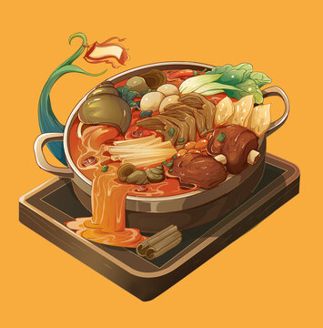 火鍋螺螄粉插畫