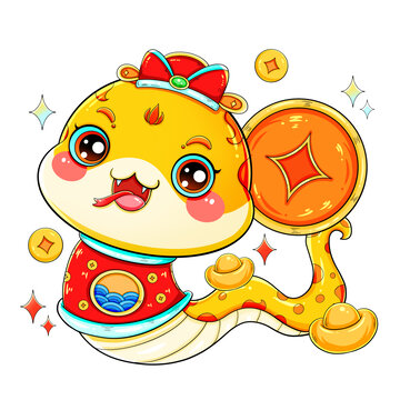 國潮春節(jié)新年卡通銅錢蛇金蛇插畫