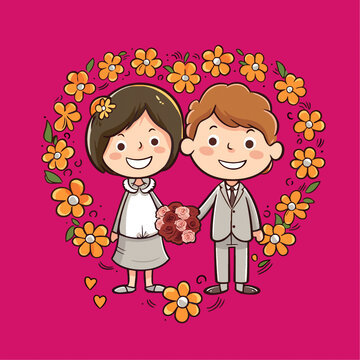 手繪卡通訂婚情人節(jié)情侶結婚矢量