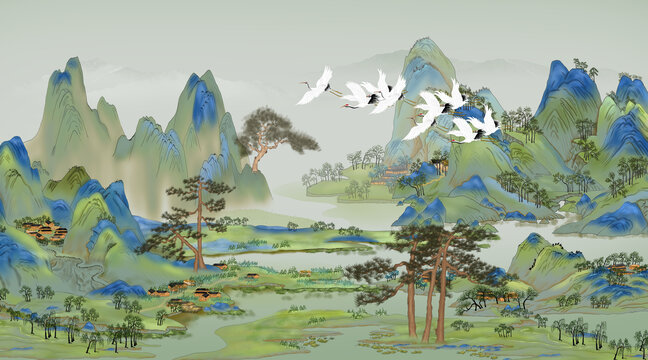 國(guó)潮青綠山水