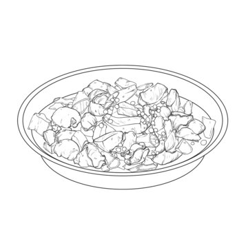 中國(guó)傳統(tǒng)美食川菜辣子雞線稿