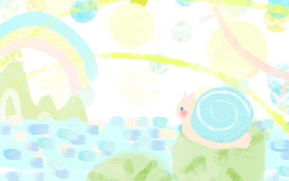 水彩笔刷背景涂鸦彩虹蜗牛儿童画