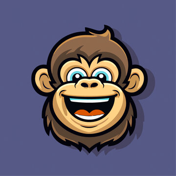 可爱的猴子头动物Q版卡通插画