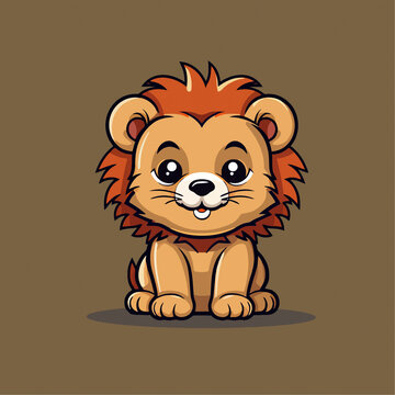 一只可爱的狮子动物Q版卡通插画
