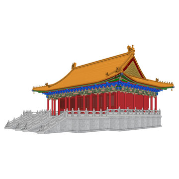 單檐彩繪歇山大殿透視效果