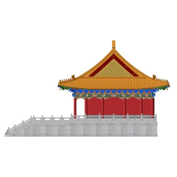 單檐彩繪歇山大殿側(cè)立面效果