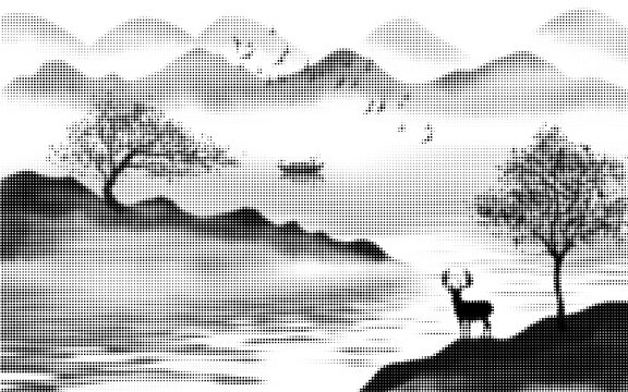 鏤空圓點山水素材