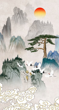 高端迎客松山水裝飾畫