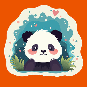 可爱熊猫插画扁平风格