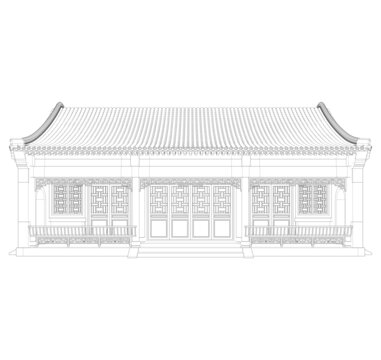 彩繪四合院立面線稿