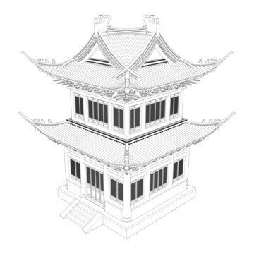 鐘鼓樓鳥瞰線稿