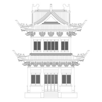 鐘鼓樓正立面線稿