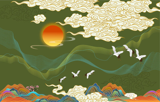 國潮山水意境插畫