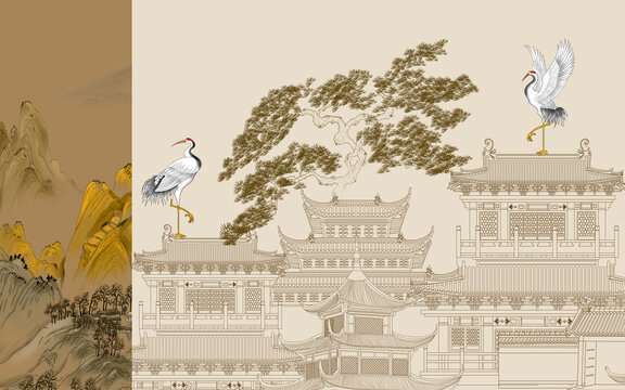 新中式高端閣樓刺繡背景