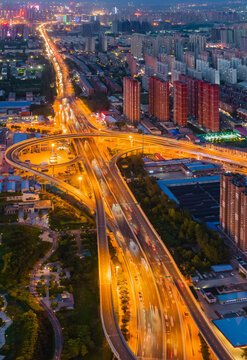 航拍城市道路夜景