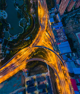 航拍城市道路夜景