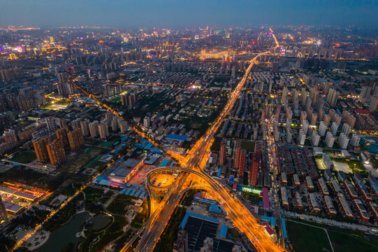 航拍城市道路夜景