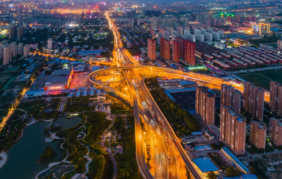 航拍城市道路夜景