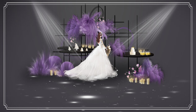 紫色小众婚礼甜品区