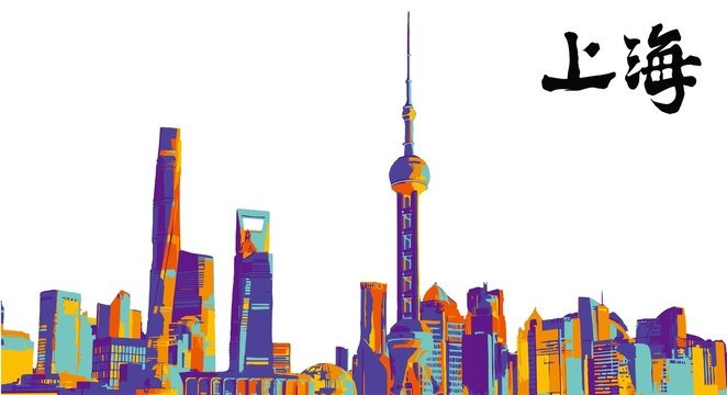 上海城市景观矢量平面海报