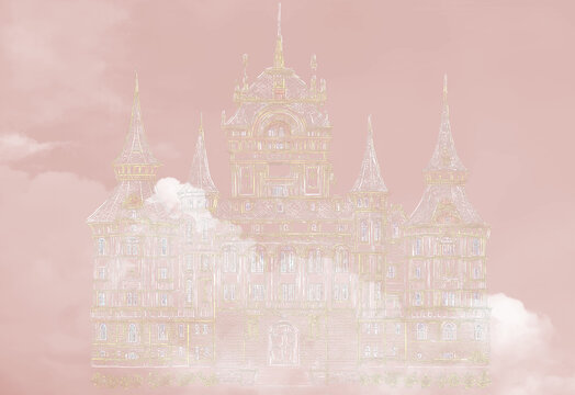 粉色城堡儿童房背景墙