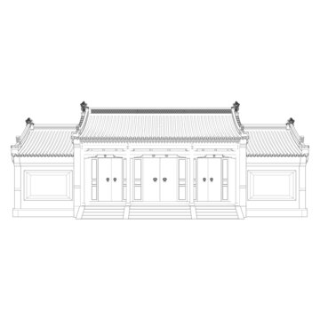 中式合院大門立面線稿