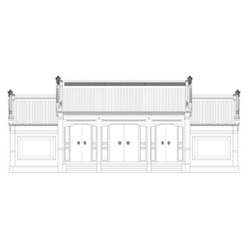 中式合院大门正立面线稿