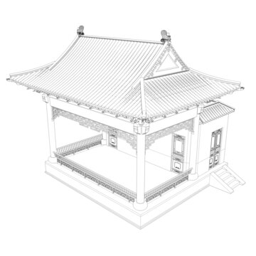 戲臺(tái)鳥(niǎo)瞰線(xiàn)稿圖