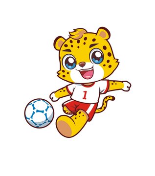 卡通可爱小豹子踢足球形象矢量图