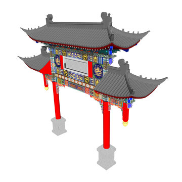彩繪牌樓牌坊鳥(niǎo)瞰效果