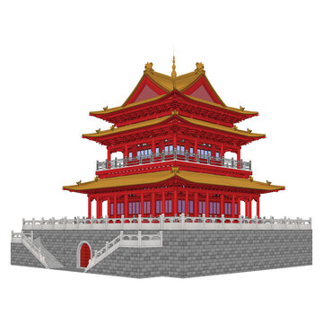 十字歇山樓閣透視效果