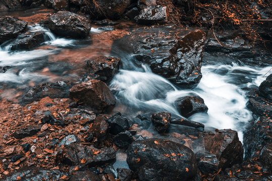 本溪枫叶枫树瀑布溪水小溪山泉水