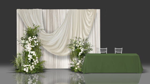 白绿色布幔婚礼迎宾区效果图