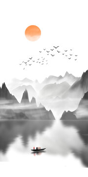 新中式抽象水墨山水玄關(guān)裝飾畫
