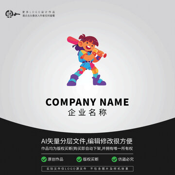 棒球教育培訓(xùn)扁平插畫LOGO
