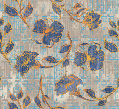 花卉分色满铺印花地毯图案