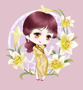 Q版旗袍美女