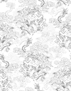 線條水墨龍白色