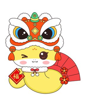 扇子醒獅蛇春節(jié)紅包插畫素材