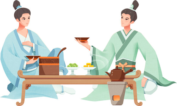 對(duì)坐飲酒的兩個(gè)古裝男子