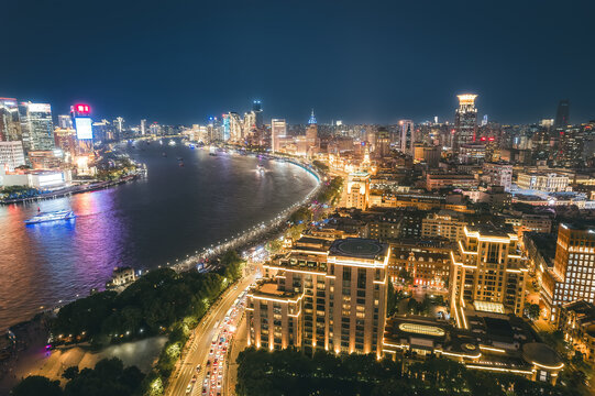 航拍上海都市夜景