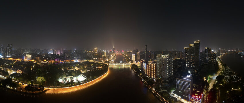 广州珠江白鹅潭城市夜景全景