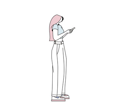 矢量粉頭發(fā)玩手機的女孩