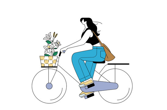 卡通矢量骑自行车的女孩