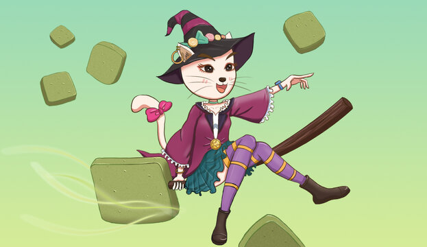貓女巫卡通插畫