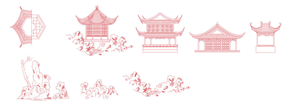 中式庭院矢量建筑素材