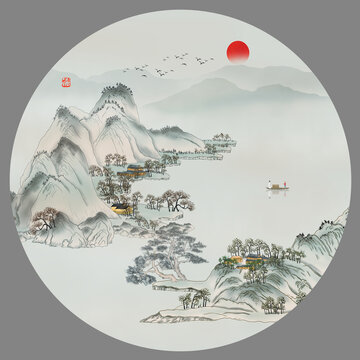 新中式古風山水無框畫