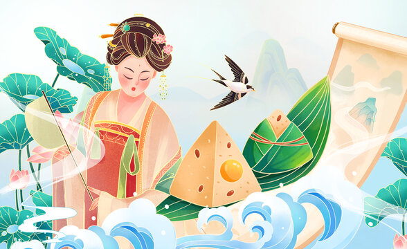 創(chuàng)意國(guó)風(fēng)端午節(jié)手繪插畫(huà)