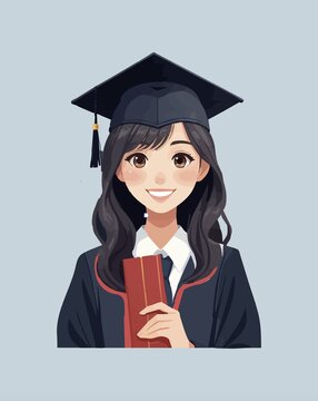 女大学生毕业季学位服矢量插画